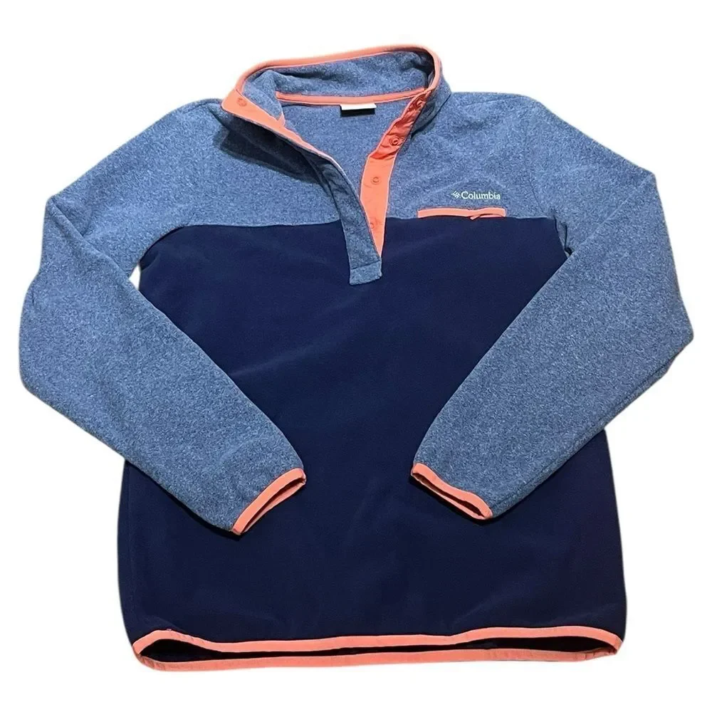 Columbia Blue and Coral Fleece Snap Pullover, Size M - Picture 3 of 9